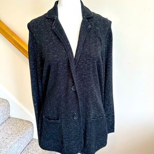 Belford black knit blazer, cozy and polished, size medium.